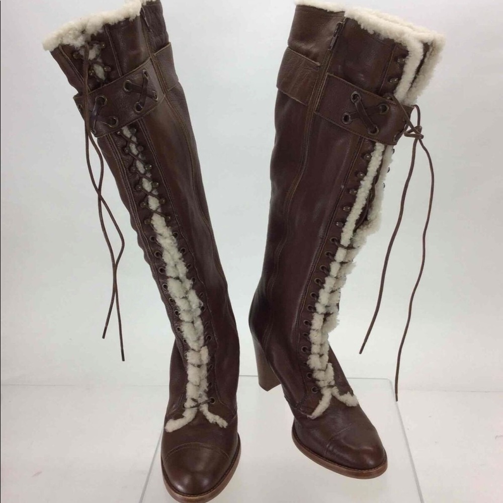 COACH Reece Knee-High Lace-up Leather Boots with shearling! Like butter